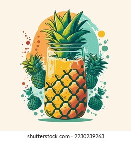 pineapple smoothies juice sliced vector juicy exotic  tasty fruit vitamin organic health illustration fresh tropical set isolated background