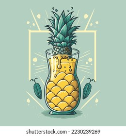 pineapple smoothies juice sliced vector juicy exotic  tasty fruit vitamin organic health illustration fresh tropical set isolated background