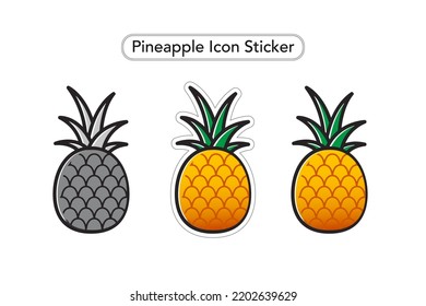 Pineapple Sticker. Pineapple Vector Icons. Fruit Colorful Clip Art. Black And White Icon.
