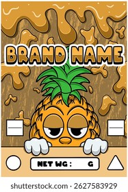 Desenho Animado de Tensão de Abacaxi com Fundo de Slime. Design para logotipo, etiqueta, capa e embalagem de produto.