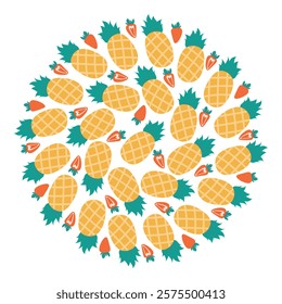 Pineapple and strawberry Circular background texture in Summertime shades. Healthy eating background