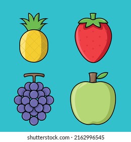 Pineapple, Strawberry, Grape, and Apple In One Frame