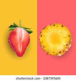 Pineapple and strawberry. Vector illustration