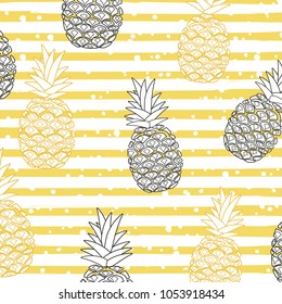 Pineapple with stripes seamless pattern background. Pineapple poster design. Wallpaper, invitation card, textile print vector illustration design. Background poster