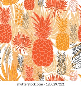 Pineapple and Succulent-Fruit Delight seamless Repeat Pattern illustration .Background in Gren Black and White. Background. Surface pattern Design, Perfect for Fabric, Scrapbook, 