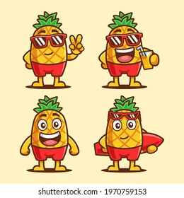 Pineapple Summer Cartoon Character Set