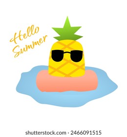 pineapple summer fruit hello summer activity greetings on white background