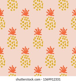 Pineapple summer orange tropical textile seamless vector print. Blush peach background with fruit.