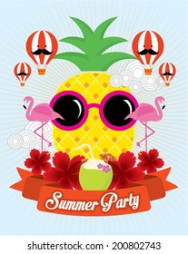 pineapple summer party template vector/illustration