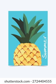 Verão de abacaxi, Ilustração vetorial em fundo azul