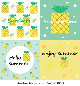 pineapple summertime design for cards, postcards, invitations greeting cards,summer banners