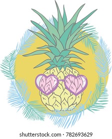 Pineapple with sunglases and headphones. Summer consept. Vector illustration.