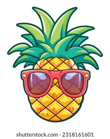 Pineapple with sunglass illustration, Pineapple with sunglass white background 