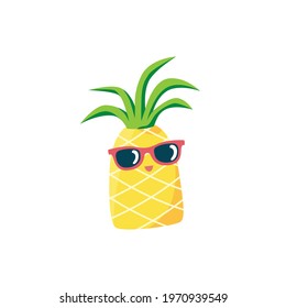 Pineapple with sunglasses cartoon vector on a white background