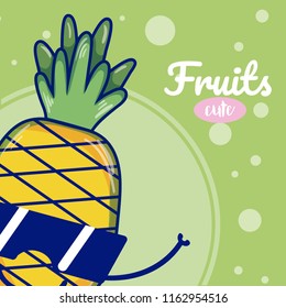 Pineapple with sunglasses cute fruit cartoons