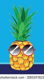 Pineapple with sunglasses, isolated on full color background 