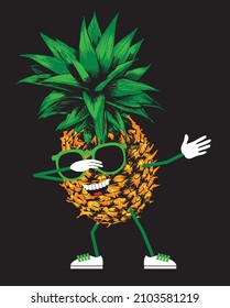 Pineapple in sunglasses make DAB move, dancing hip hop style. Vector illustration.