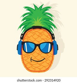 Pineapple sunglasses music illustration, t-shirt graphics, vectors, typography, 