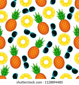 pineapple and sunglasses on white background. Vector illustration. Summer design for fabric and decor. seamless pattern
