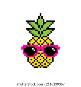 Pineapple In Sunglasses Pixel Art  Icon Vector 8 Bit