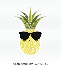 Pineapple in the sunglasses. Summer. Cute vector illustration