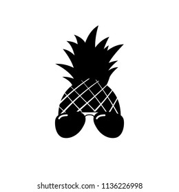 Pineapple with sunglasses. Vector illustration. Black pineapple isolated on white.
