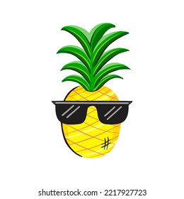 Pineapple with sunglasses. Vector Illustration for printing, backgrounds, covers and packaging. Image can be used for greeting cards, posters, stickers and textile. Isolated on white background.