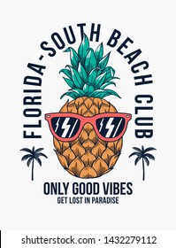 Pineapple with sunglasses vector illustration. For t-shirt prints, posters and other uses.