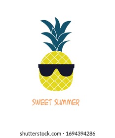 Pineapple with sunglasses vector illustration. For t-shirt prints, posters and other uses.