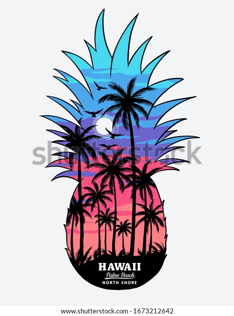 パイナップルサンライズ熱帯島 ハワイビーチサンセットベクターイラスト Tシャツのプリント ポスター その他の用途 のベクター画像素材 ロイヤリティフリー