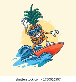 surf de piña con estilo de dibujo a mano vectorial