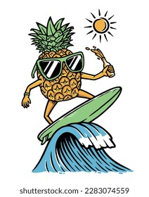 pineapple is surfing in the sea