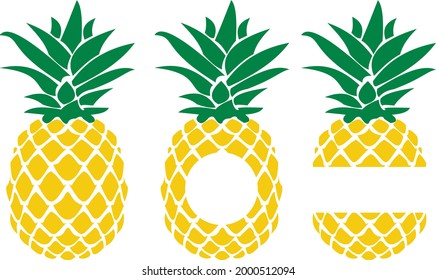 Pineapple svg vector illustration  isolated on white background. Pineapple monogram cut files. Fruit svg monogram bundles. Monogram Frame. Fruit svg. Summer svg shirt design for your text. Name Frame  svg