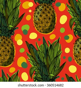 Pineapple sweet tropical fruit seamless pattern.