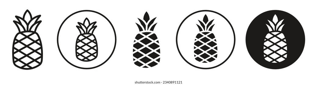 Pineapple symbol icon set collection. Vector ananas fruit flat outlined sign. Pineapple juice web app ui use.