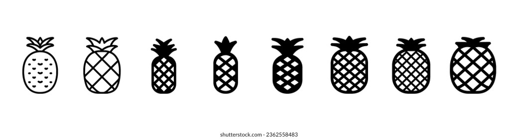 Pineapple symbol icon, Pineapple silhouette icon. Isolated on white. Black Pineapple. Pineapple with leaves outline icon. Pineapples line and glyph icon, fruit and ananas, tropical sign