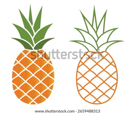 Pineapple symbol icon vector in yellow, orange color. pineapple icon vector design templates. Color full line pineapple icon. Vector illustration.