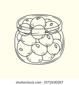 Pineapple tart or nanas tart in plastic container box. Nastar cake. Thin line illustration