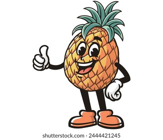 Pineapple with thumbs up cartoon mascot illustration character vector clip art hand drawn