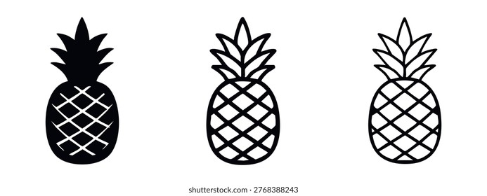 Pineapple Tropical Fruit Icon Collection - Ananas Vector Symbol Design in Solid and Outline