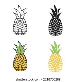 Pineapple tropical fruit icon in four different styles