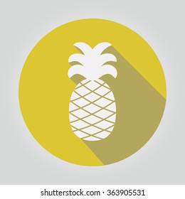 pineapple tropical fruit icon with shadow in flat design.- Illustration.