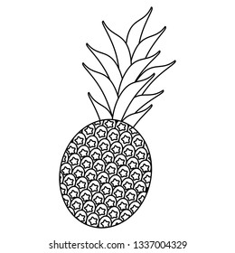 Pineapple tropical fruit isolated in black and white
