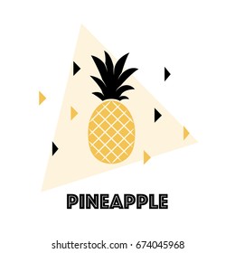 Pineapple tropical fruit. Fruit isolated on white background. Exotic fruit. Flat Vector illustration. Used illustration for typography, t-shirt graphics.