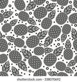 pineapple tropical fruit monochrome seamless pattern - vector illustration. eps 8
