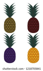 Pineapple tropical fruit set isolated vector illustration