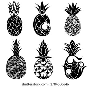 Pineapple Tropical Fruit. Set of symbols of Pineapple. Vector Illustration