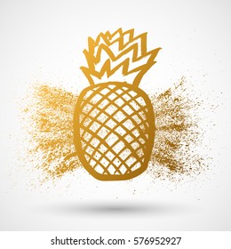 Pineapple tropical fruit. Vector grunge object. Health symbol.