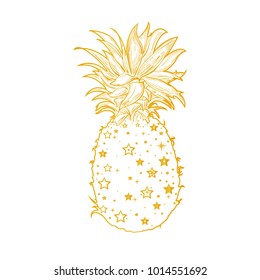 Pineapple, a tropical fruit. Vector illustration, isolated and stylized. Design element for printing on t-shirts, and Souvenirs. Trendy fruit. Exotic food.