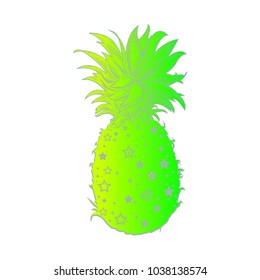 Pineapple, a tropical fruit. Vector illustration, isolated and stylized. Design element for printing on t-shirts, and Souvenirs. Trendy fruit. Exotic food. Fruit design for the cover. Art  
